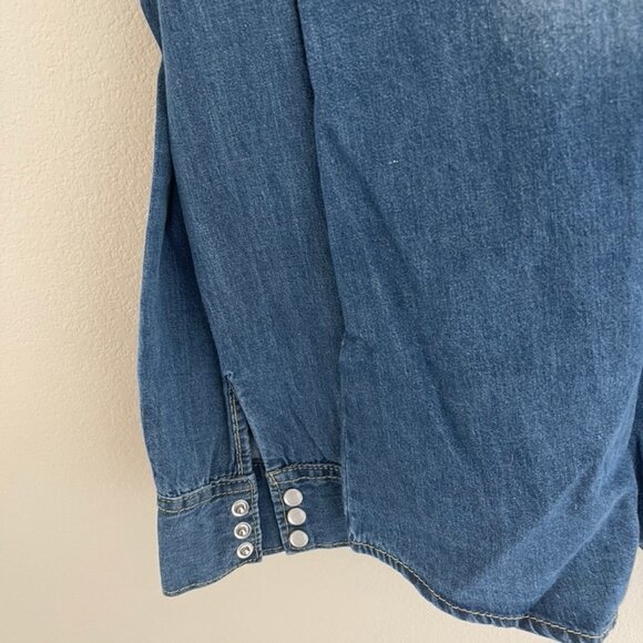 AVA COSTUME Dark Blue 100% Cotton Denim Shirt: New with Tags; LARGE (P2P is 21") - Picture 5 of 5